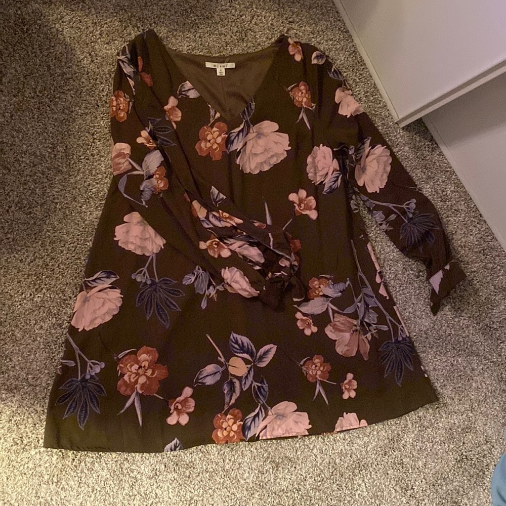 Long sleeved v neck francesca’s dress with open armed and tied sleeves